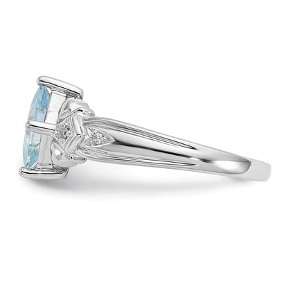 14K White Gold Aquamarine & Real Diamond Ring