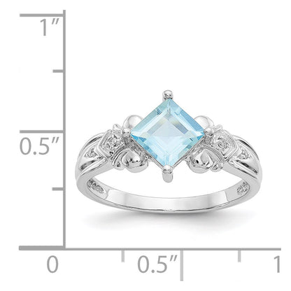 14K White Gold Aquamarine & Real Diamond Ring