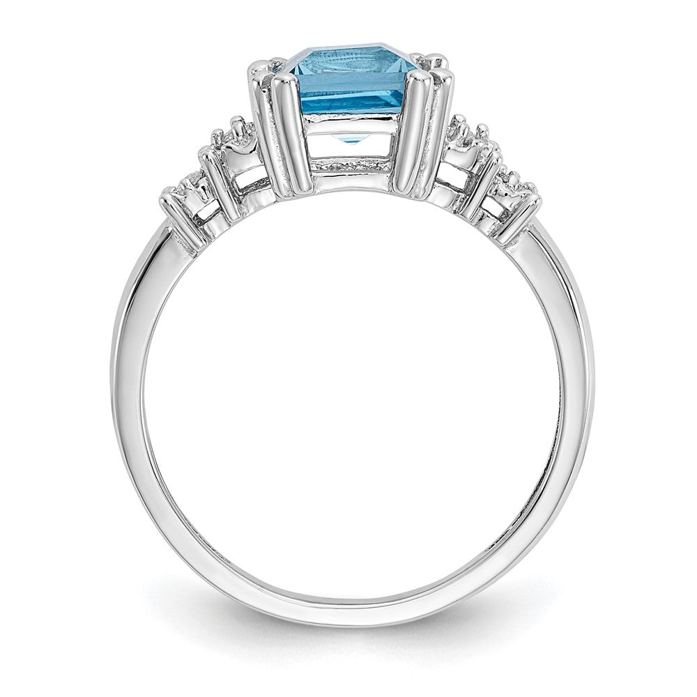 14K White Gold Real Diamond and Blue Topaz Ring