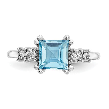 14K White Gold Real Diamond and Blue Topaz Ring