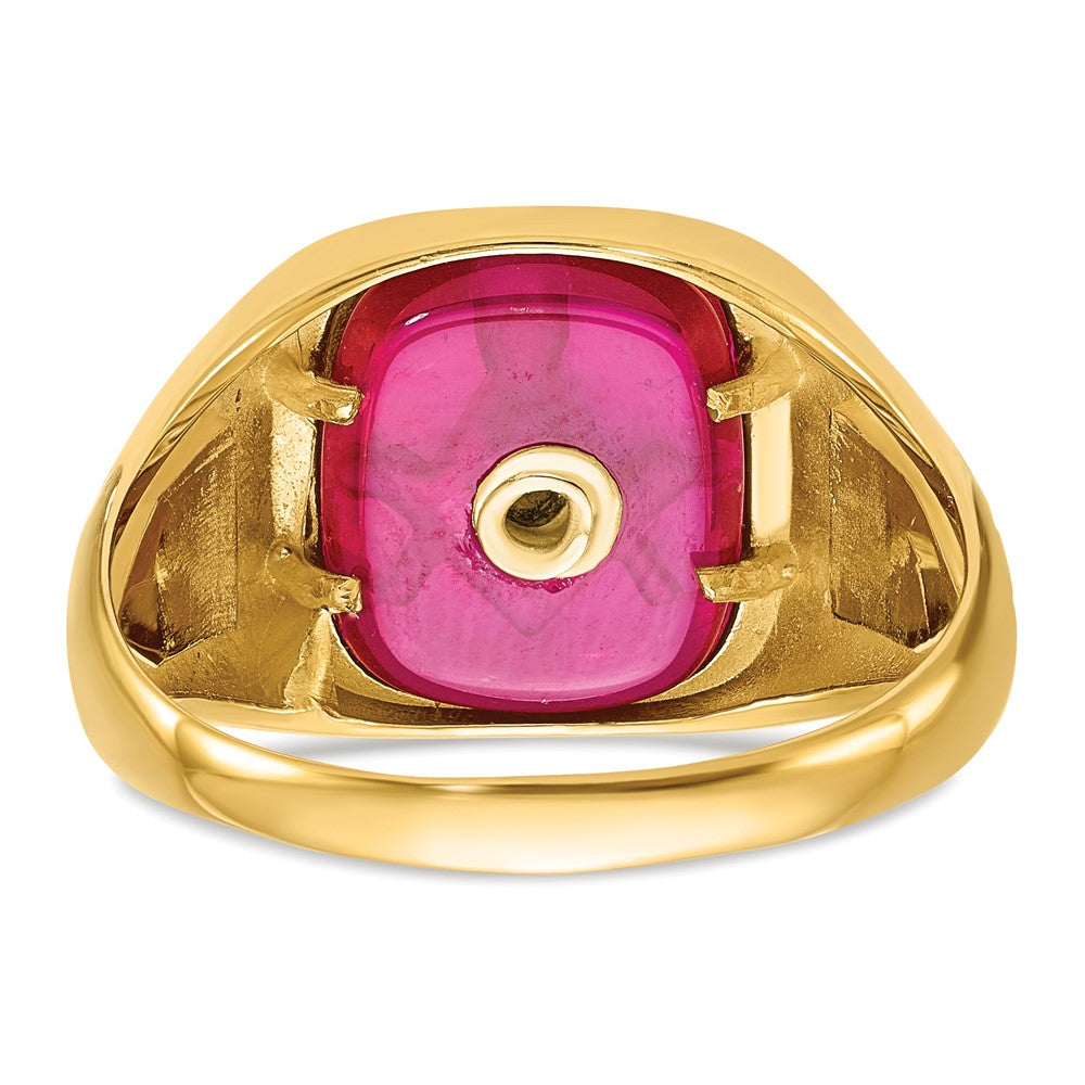 10k Yellow Gold Men's Polished and Textured with Black Enamel and Lab Created Ruby Masonic Ring