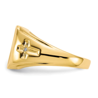 10K Yellow Gold Onyx & .01ct Real Diamond Mens Cross Ring