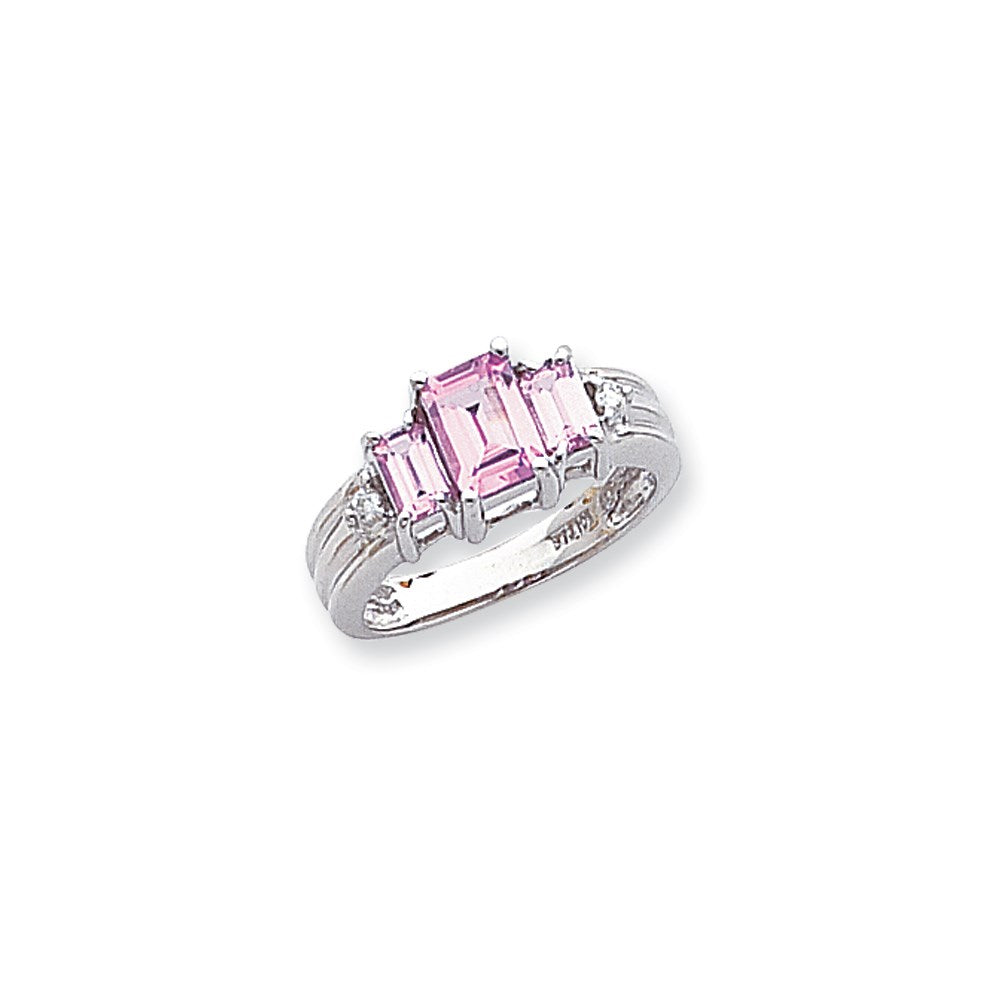 14K White Gold Cr. Pink Topaz & Real Diamond Ring
