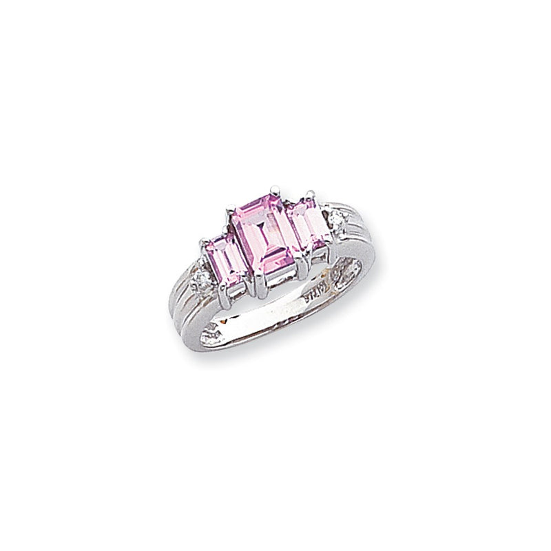 14K White Gold Cr. Pink Topaz & Real Diamond Ring