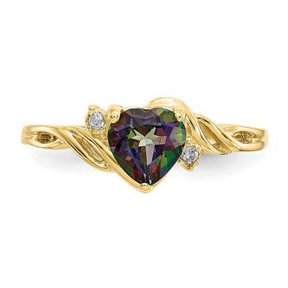 10K Yellow Gold Heart Mystic Fire Topaz & .01ct Real Diamond Ring