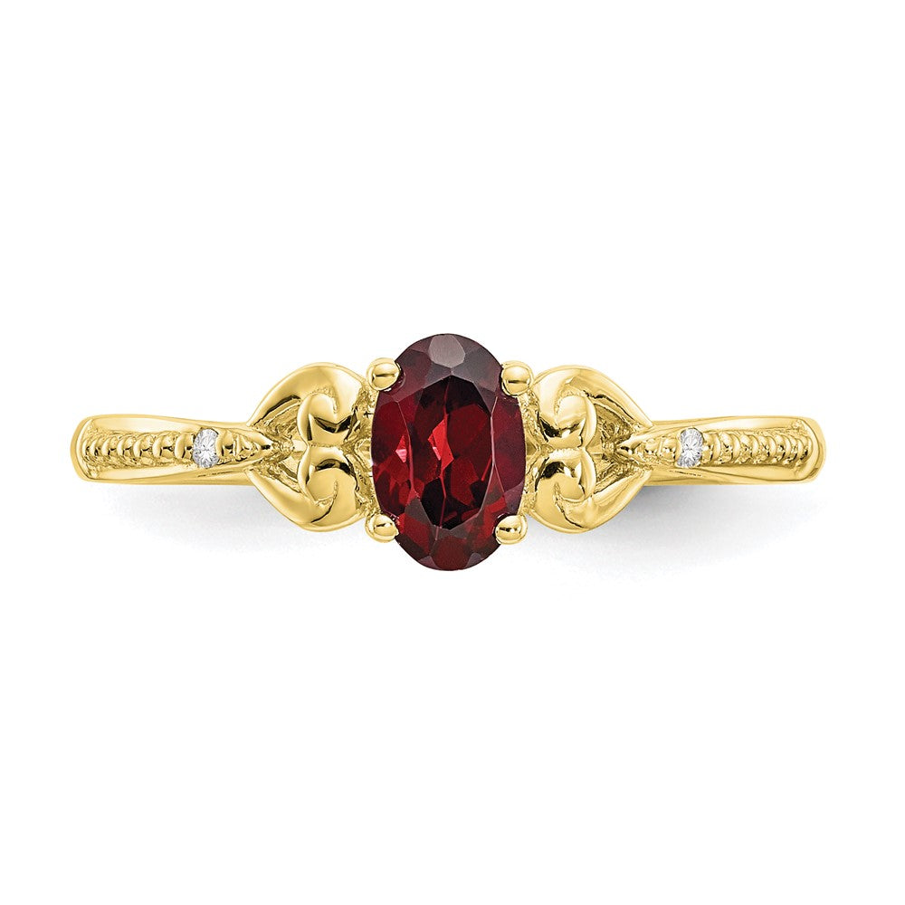 10K Yellow Gold Garnet and Real Diamond Ring