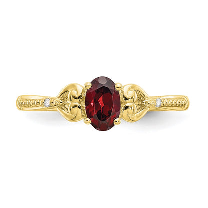 10K Yellow Gold Garnet and Real Diamond Ring