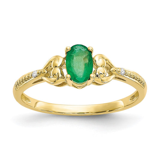10K Yellow Gold Emerald and Real Diamond Ring