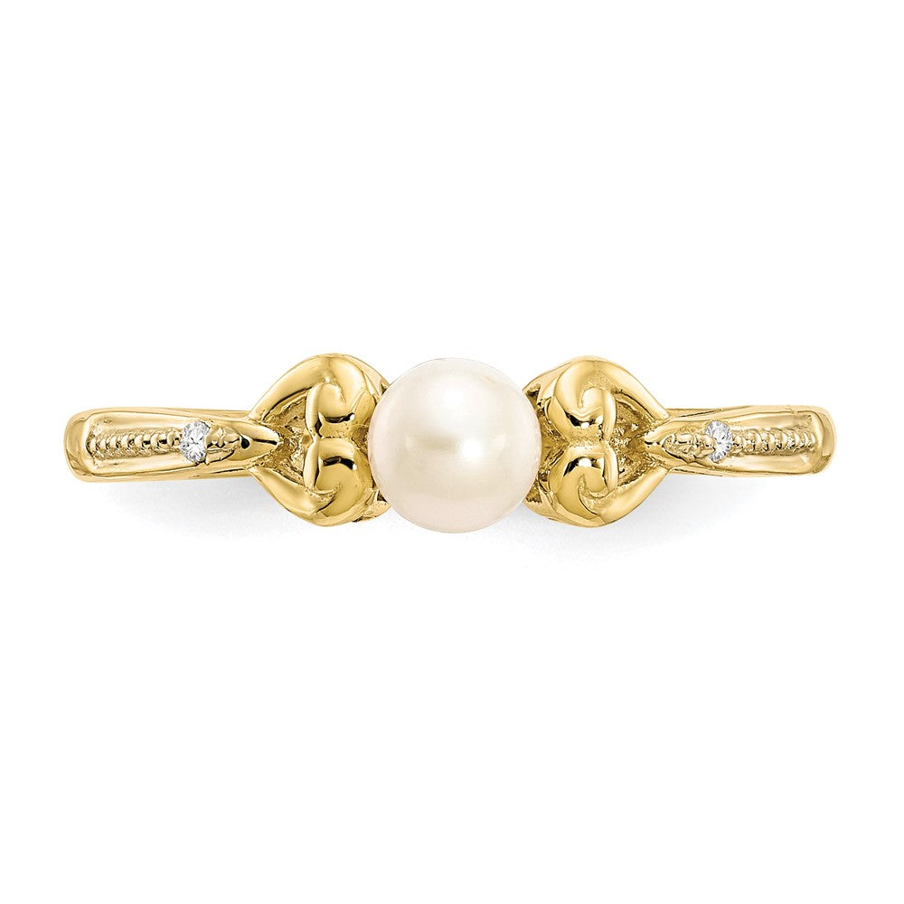 10K Yellow Gold FW Cultured Pearl and Real Diamond Ring