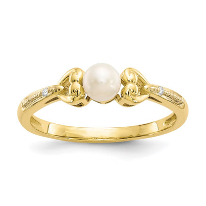10K Yellow Gold FW Cultured Pearl and Real Diamond Ring