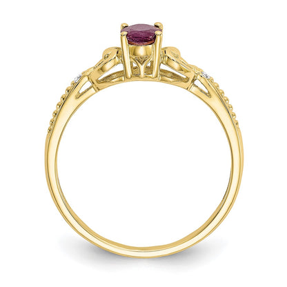 Real 6x4mm Oval Ruby Diamond Ring 10K Yellow Gold July Birthstone Jewelry