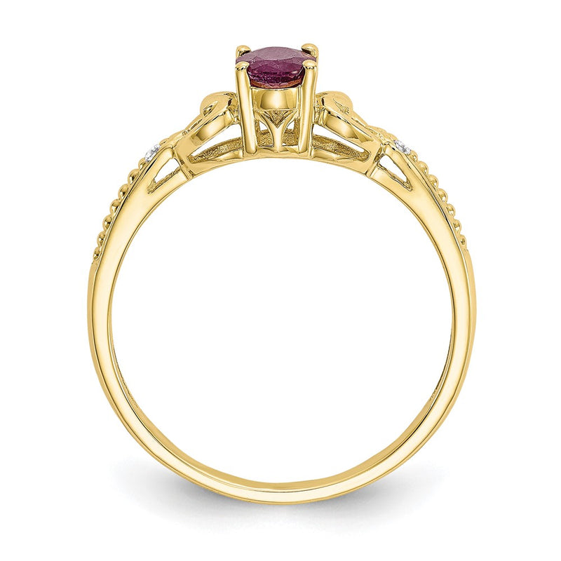 Real 6x4mm Oval Ruby Diamond Ring 10K Yellow Gold July Birthstone Jewelry