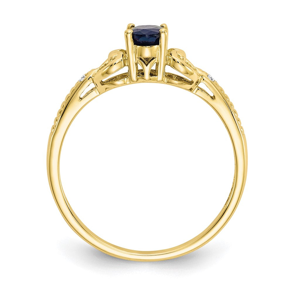 Real Oval Sapphire Diamond Ring 10K Yellow Gold September Birthstone Jewelry