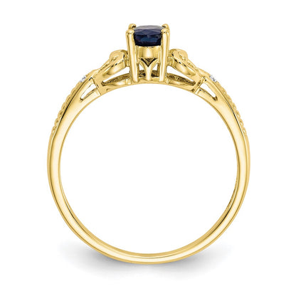 Real Oval Sapphire Diamond Ring 10K Yellow Gold September Birthstone Jewelry