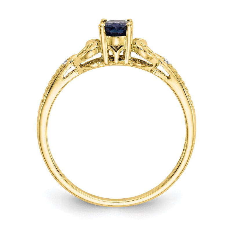 Real Oval Sapphire Diamond Ring 10K Yellow Gold September Birthstone Jewelry