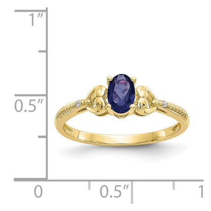 Real Oval Sapphire Diamond Ring 10K Yellow Gold September Birthstone Jewelry