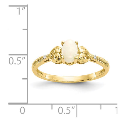 10K Yellow Gold Opal and Real Diamond Ring