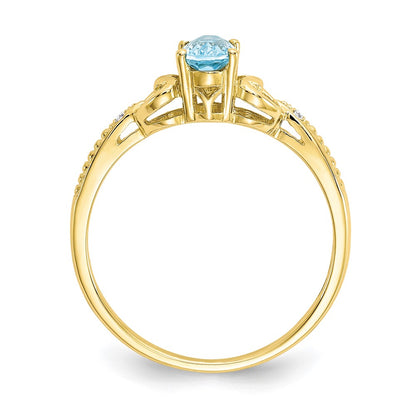 10K Yellow Gold Light Swiss Blue Topaz and Real Diamond Ring