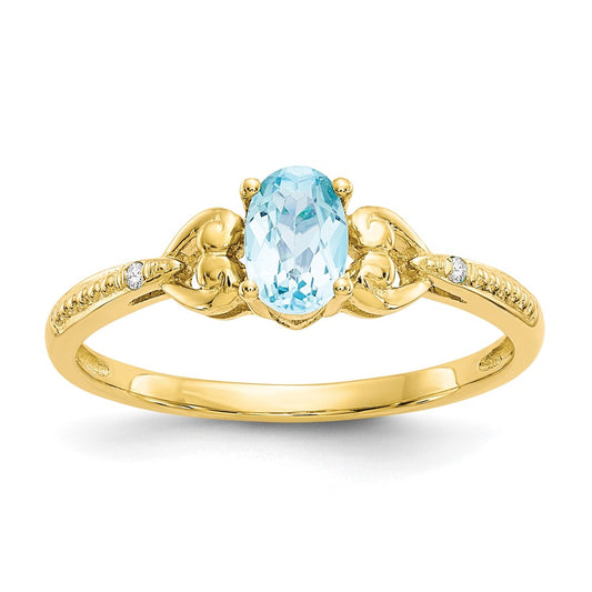 10K Yellow Gold Light Swiss Blue Topaz and Real Diamond Ring