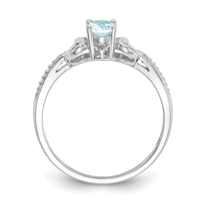 14K White Gold Aquamarine and Real Diamond Ring