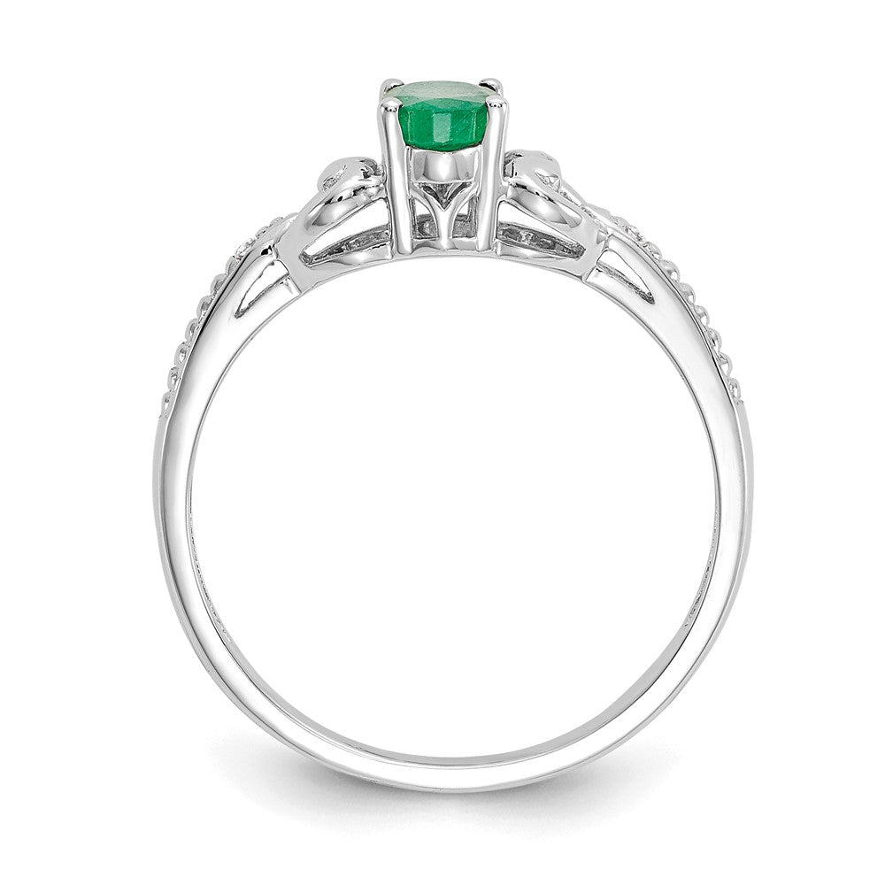 14K White Gold Emerald and Real Diamond Ring