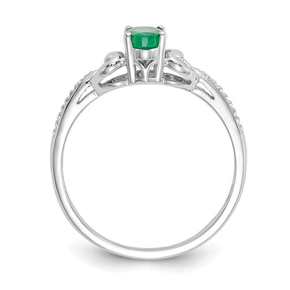 14K White Gold Emerald and Real Diamond Ring
