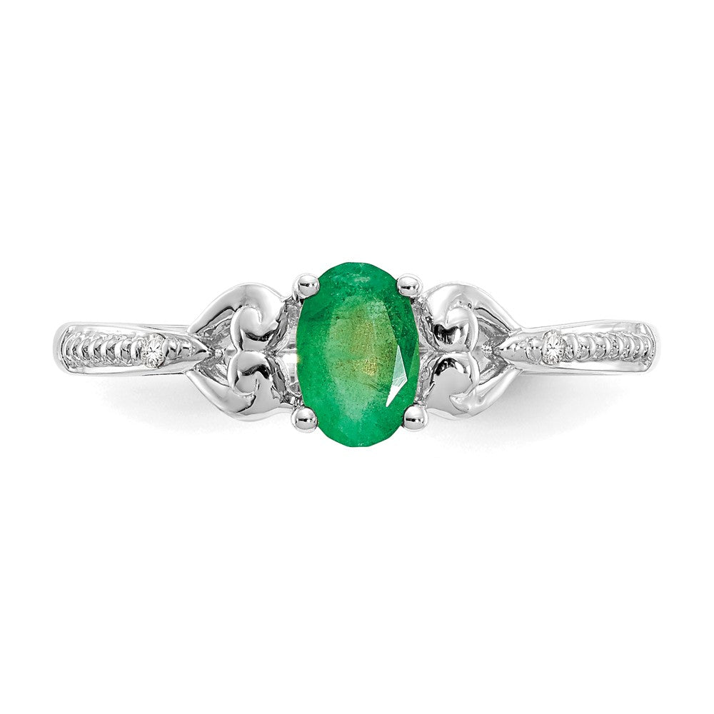 14K White Gold Emerald and Real Diamond Ring