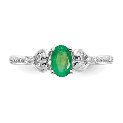 14K White Gold Emerald and Real Diamond Ring