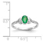 14K White Gold Emerald and Real Diamond Ring