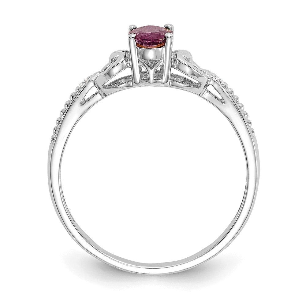 Real 6x4mm Oval Ruby Diamond Ring 14K White Gold July Birthstone Jewelry