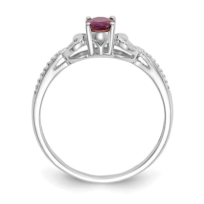 Real 6x4mm Oval Ruby Diamond Ring 14K White Gold July Birthstone Jewelry