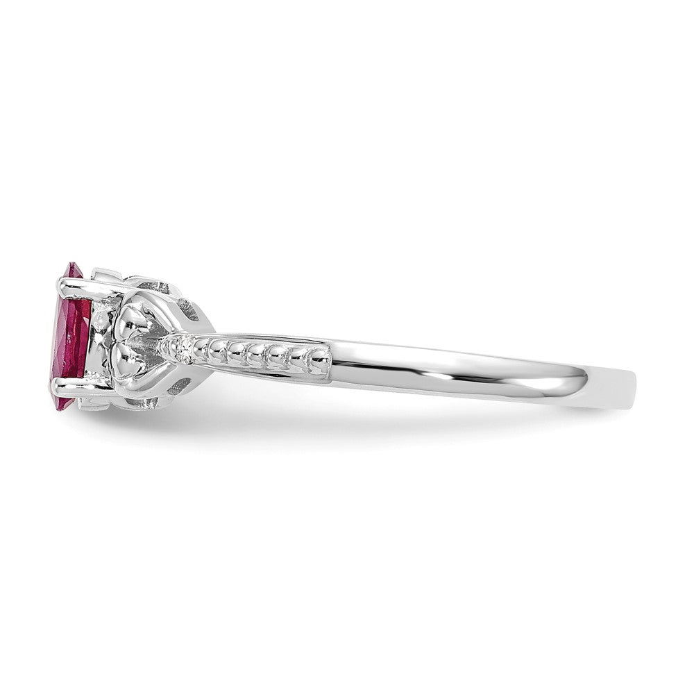 Real 6x4mm Oval Ruby Diamond Ring 14K White Gold July Birthstone Jewelry