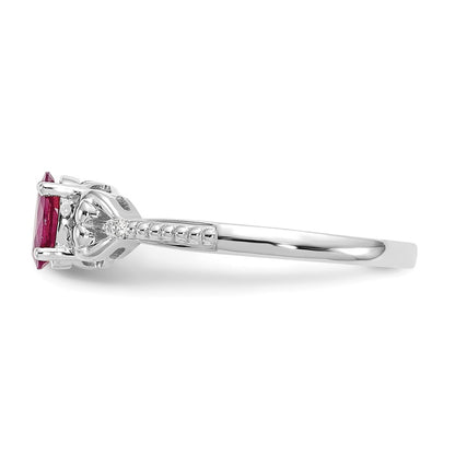 Real 6x4mm Oval Ruby Diamond Ring 14K White Gold July Birthstone Jewelry