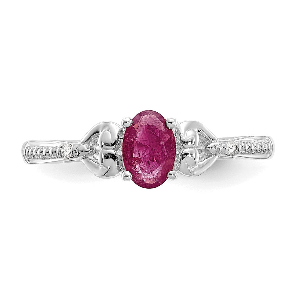Real 6x4mm Oval Ruby Diamond Ring 14K White Gold July Birthstone Jewelry