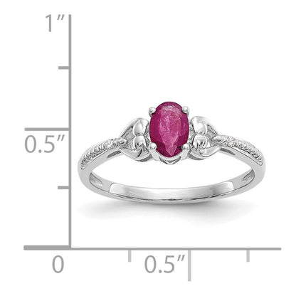 Real 6x4mm Oval Ruby Diamond Ring 14K White Gold July Birthstone Jewelry