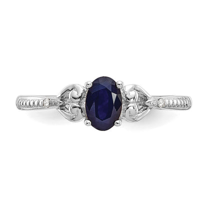 14K White Gold Sapphire and Real Diamond Ring