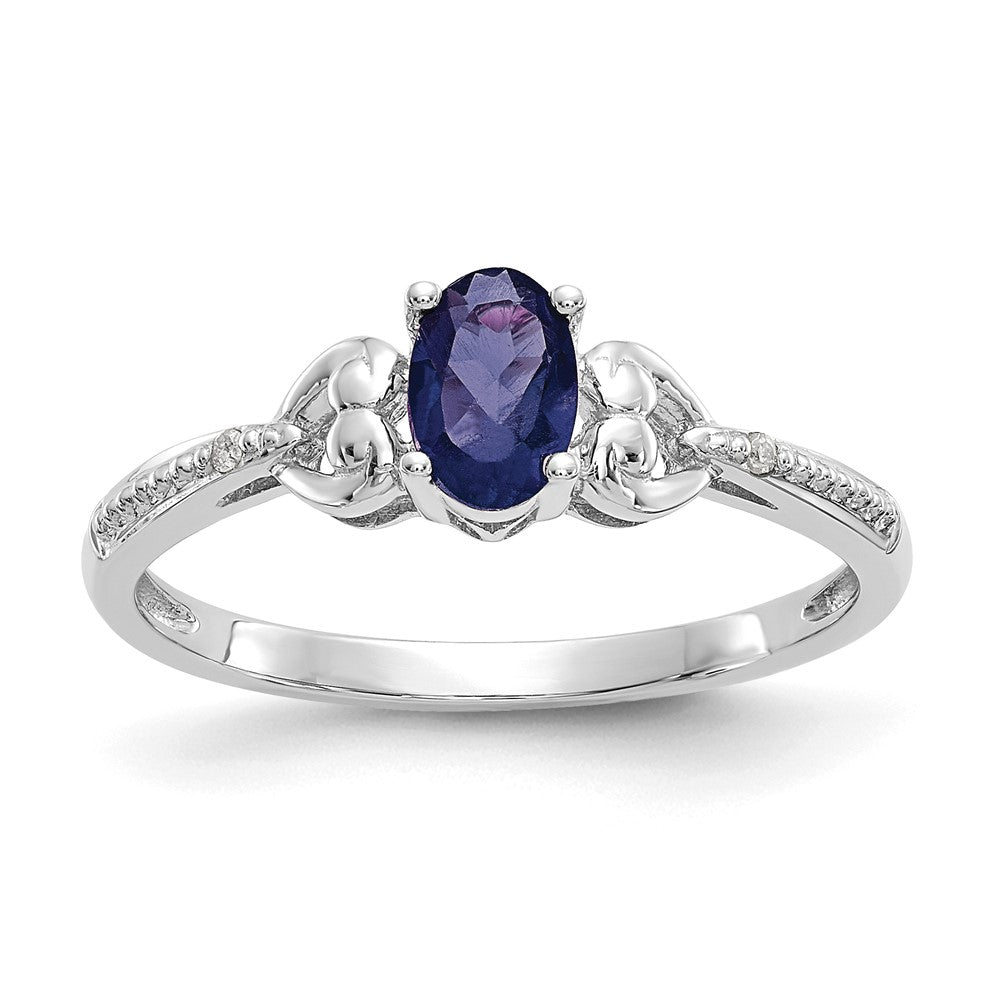14K White Gold Sapphire and Real Diamond Ring