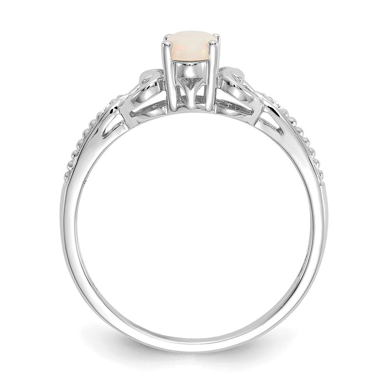 14K White Gold Opal and Real Diamond Ring