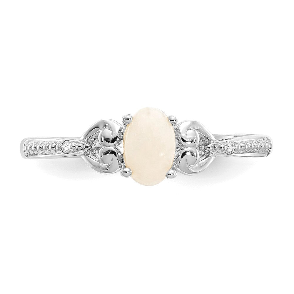 14K White Gold Opal and Real Diamond Ring