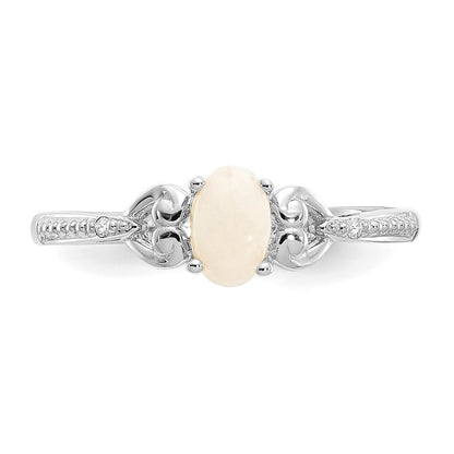 14K White Gold Opal and Real Diamond Ring