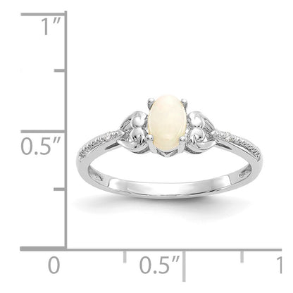 14K White Gold Opal and Real Diamond Ring
