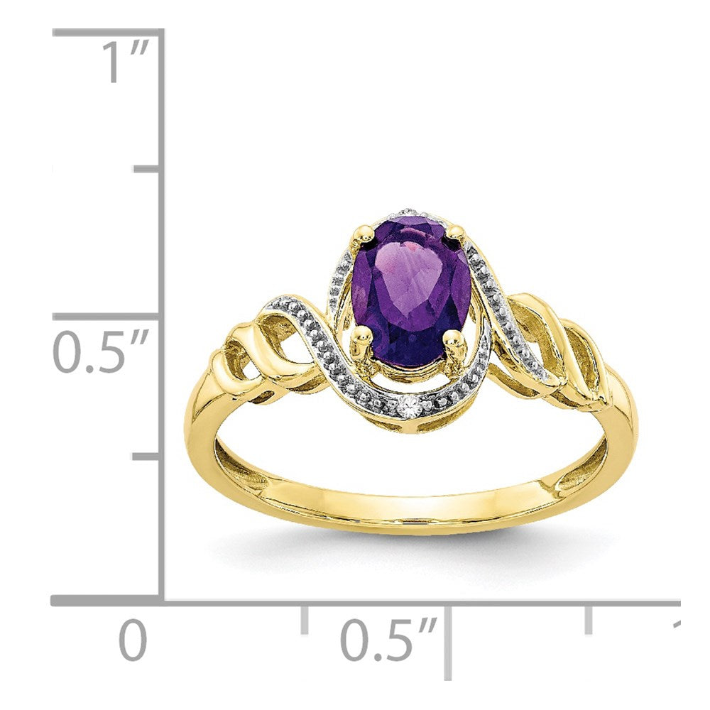 10K Yellow Gold Amethyst and Real Diamond Ring