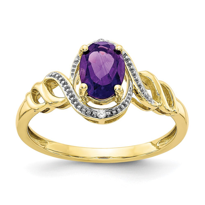 10K Yellow Gold Amethyst and Real Diamond Ring