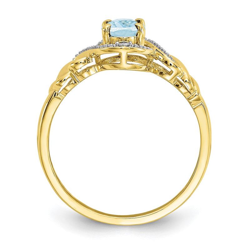 10K Yellow Gold Aquamarine and Real Diamond Ring