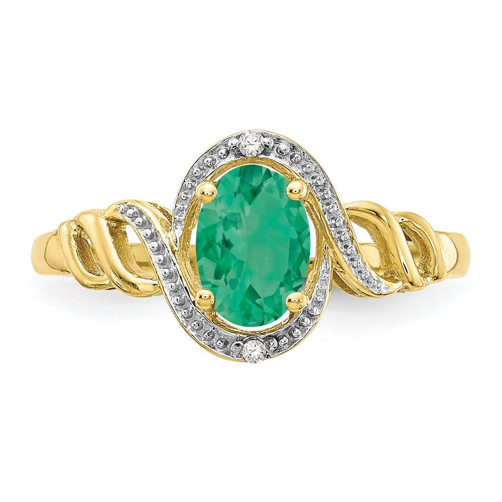 10K Yellow Gold Emerald and Real Diamond Ring