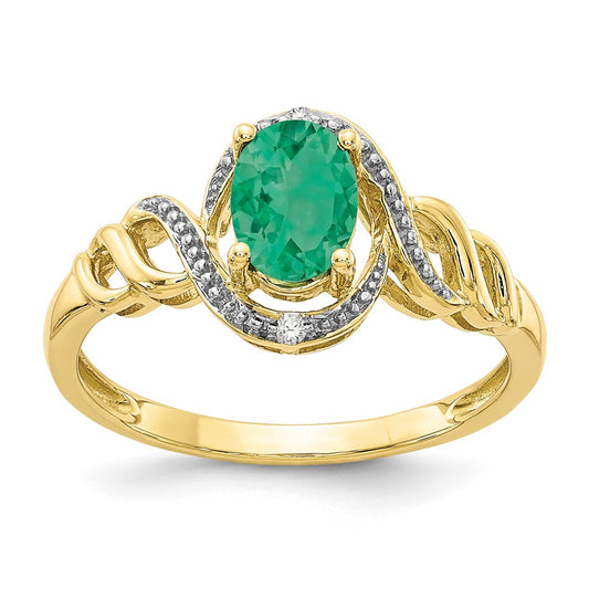 10K Yellow Gold Emerald and Real Diamond Ring