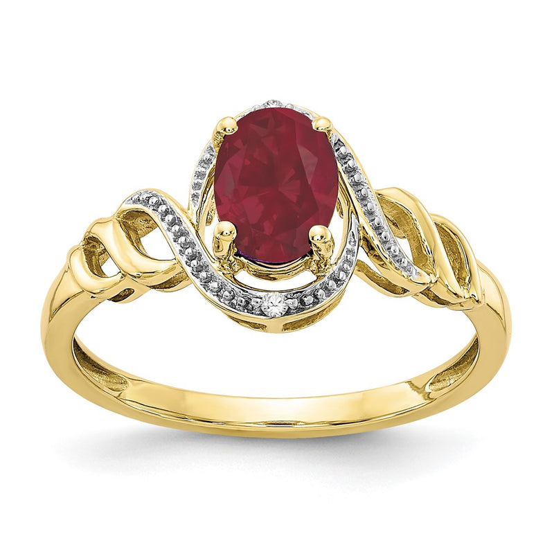 10K Yellow Gold 7x5mm Natural Ruby Diamond Ring - July Birthstone Fine Jewelry