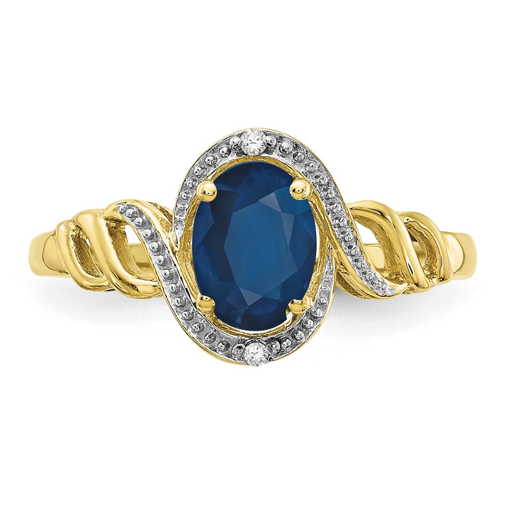 10K Yellow Gold Sapphire and Real Diamond Ring