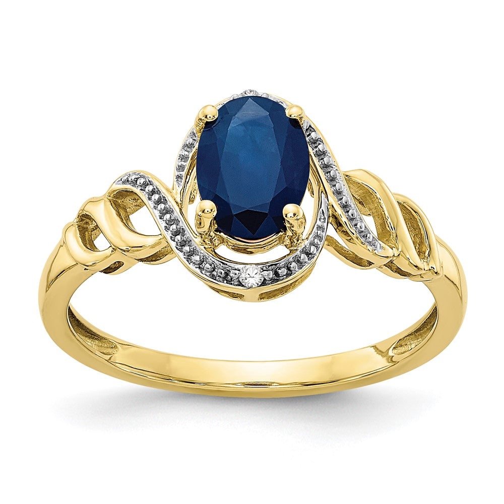 10K Yellow Gold Sapphire and Real Diamond Ring