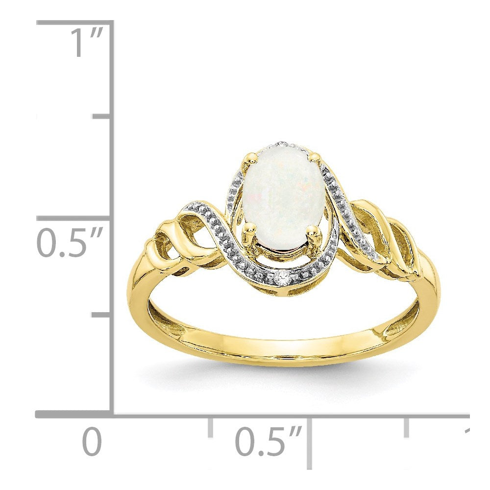 10K Yellow Gold Opal and Real Diamond Ring